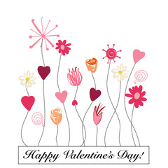 Doodle pink roses daisies and hearts. Happy Valentine's day greeting card, textile t-shirt design element 