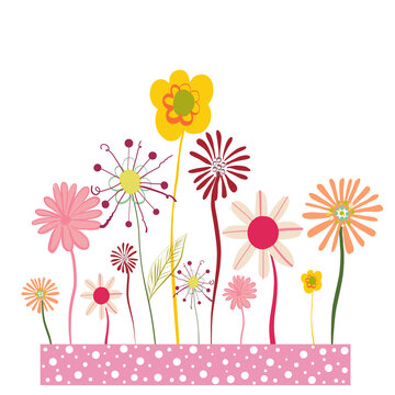 Doodle daisies cute cartoon flowers. Happy Valentine's day, Mother's day, Spring time greeting card, textile t-shirt design element