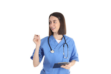 Female trainee nurse isolated on white background