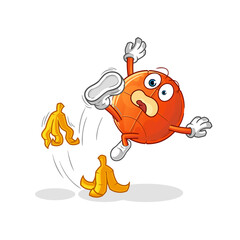 basketball slipped on banana. cartoon mascot vector
