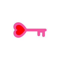 Pink key with a red heart. Vector illustration.