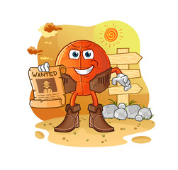 basketball cowboy with wanted paper. cartoon mascot vector