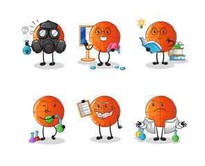 basketball scientist group character. cartoon mascot vector