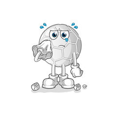 hand ball cry with a tissue. cartoon mascot vector