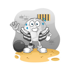 hand ball criminal in jail. cartoon character