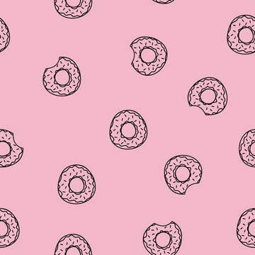 Seamless pattern with sweet donuts on a pink background. Vector illustration.