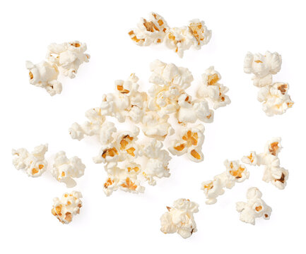 Popcorn isolated on white background, top view