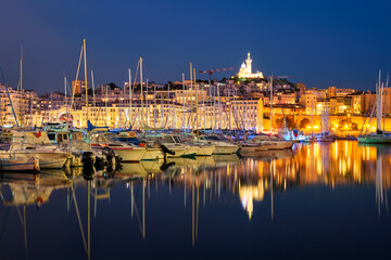Fototapeta na wymiar Marseille Old Port in the night. Marseille, France