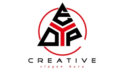 Deurstickers triangle badge with circle OEP letter logo design vector, business logo, icon shape logo, stylish logo template © Foysal