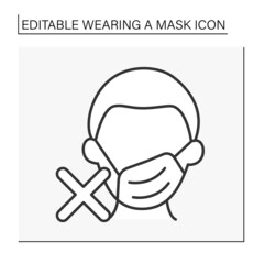  Face mask line icon. Incorrect mask wearing. Regulations. Healthcare concept. Isolated vector illustration. Editable stroke