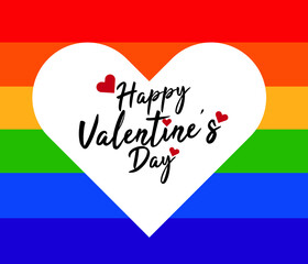 Lettering text on Happy valentines day background with rainbow colors. homosexual love, Vector illustration. Wallpaper, flyers, invitation, posters, brochure, banners.
