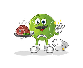 tennis ball chef with meat mascot. cartoon vector