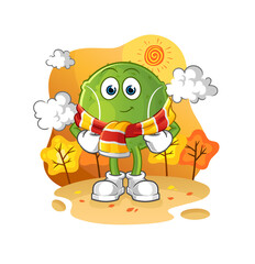 tennis ball in the autumn. cartoon mascot vector