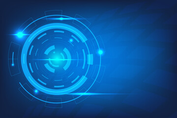 Abstract Netwokr security structure. Artificial intelligence abstract background with part of redial. Blue future circle with line and dot connection.