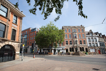 Views of buildings on Weekday Cross in Nottingham in the UK