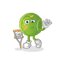 tennis ball sick with limping stick. cartoon mascot vector