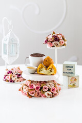 Delicious Sweet Bakery Patisserie Food Menu Gourmet Meal Dessert Chocolate Strawberry Lemon Flour Cake Pie Piece Chicken Fry Cheese Pizza Bread Still Product Carnival Mardi Gras Theme