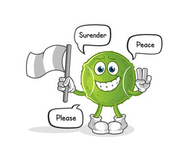 tennis ball hold surrender flag mascot. cartoon vector