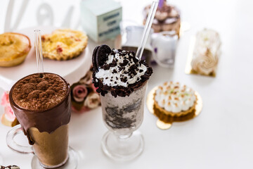 Delicious Sweet Bakery Patisserie Food Menu Gourmet Meal Dessert Chocolate Strawberry Lemon Flour Cake Pie Piece Chicken Fry Cheese Pizza Bread Still Product Carnival Mardi Gras Theme