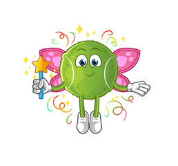 Obraz premium tennis ball fairy with wings and stick. cartoon mascot vector