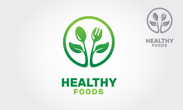Healthy Foods Vector Logo Template. This logo is great for farmer marketplace, organic food market, nutritionist, food charity, healthy lifestyle, supermarket, restaurant, etc.