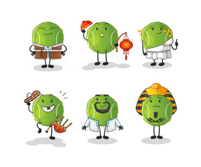 tennis ball world culture group. cartoon mascot vector