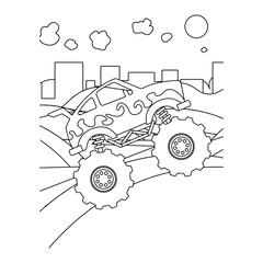Monster truck vector illustration kids activity coloring pages