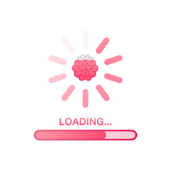 Brain, think loading concept with idea processed on a lightbulb bar. Vector stock illustration.