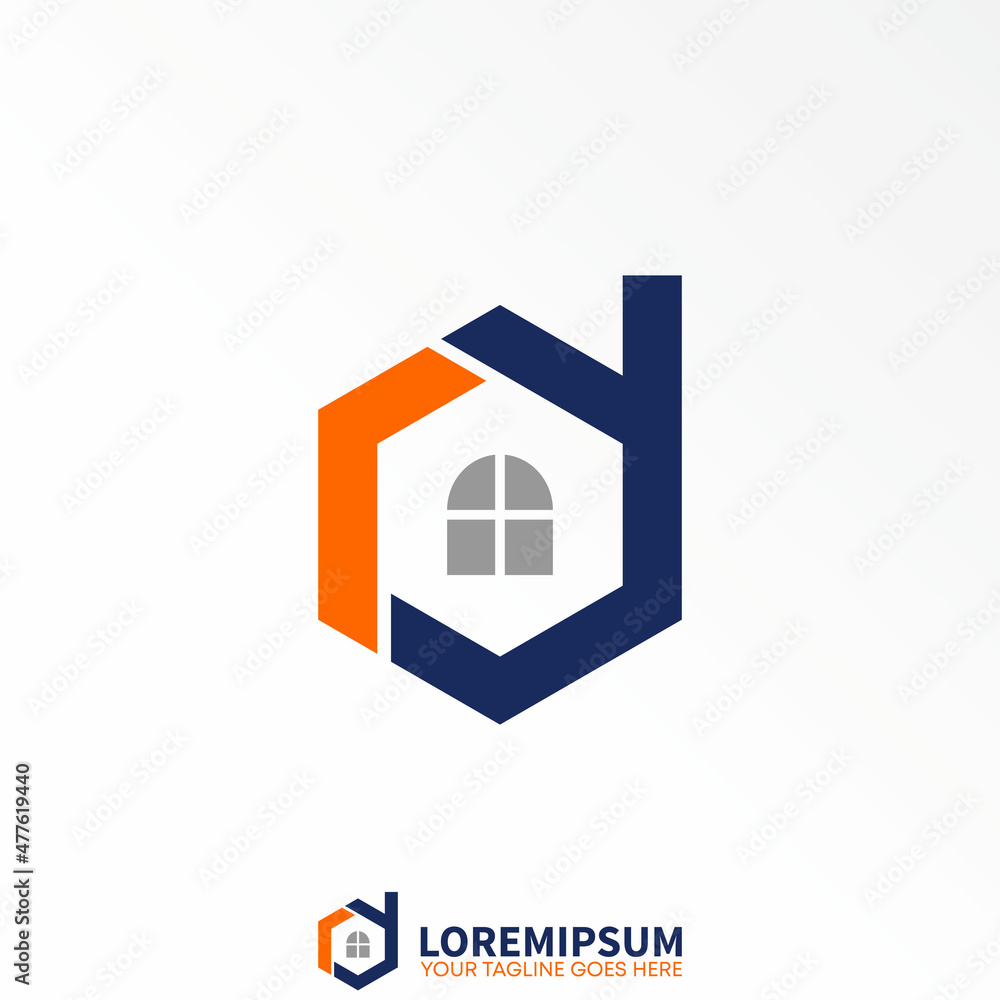 Poster letter or word rd font in hexagon like roof house image graphic icon logo design abstract concept ve