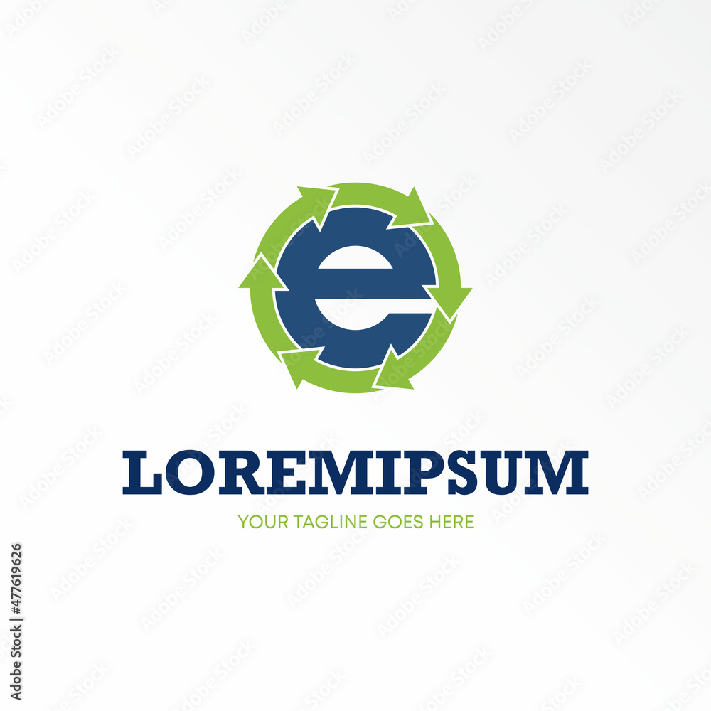 Aufkleber letter or word e sans serif font and recycle arrow around image graphic icon logo design abstract co