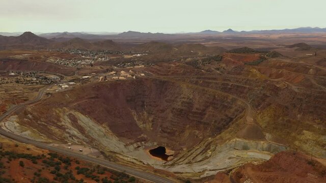Copper mine in Bisbee Arizona, USA. Drone orbit.