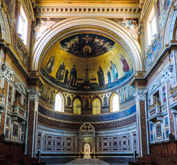 Rome, Italy, June 2017- closer view of a fresco inside the main altar of San Paolo Fuori le Mura, also known as St. Paul's outside the Walls