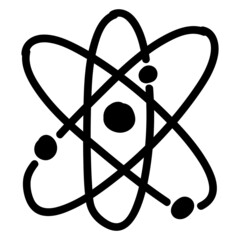 Hand drawn chemical structure of the atom icon in doodle style isolated.