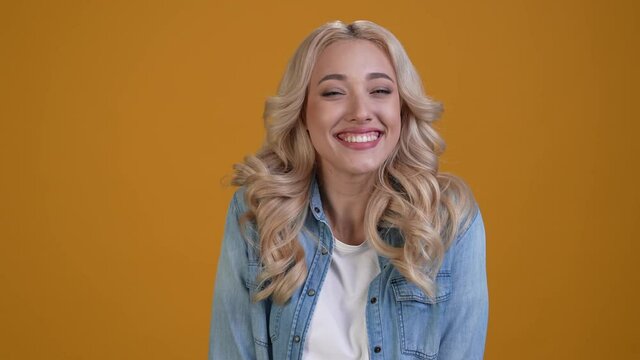 Ecstatic lady fist up scream yeah isolated vivid color background