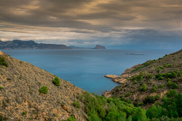 Fototapeta premium Views of the Mediterranean Sea from the Sierra Helada near El Albir in Alicante, Spain