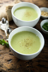 Healthy homemade green pea soup