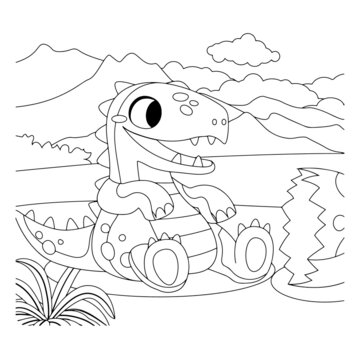 Vector Cute Dinosaur Kids Activity Coloring Pages