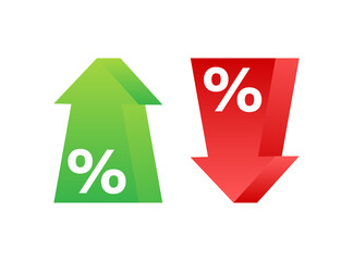 Percentage with arrow up and down. Banking, credit, interest rate. Vector stock illustration.