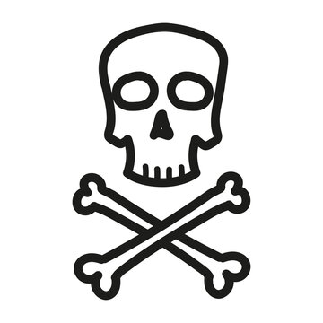 Hand drawn danger sign skull with bones icon in doodle style isolated.