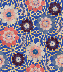 Abstract Moroccan Style Dahlias Florals Interior Concept Seamless Pattern Geometrical Backdrop