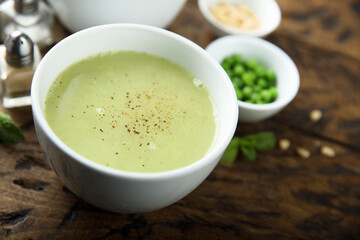 Healthy homemade green pea soup