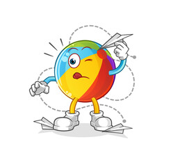 beach ball with paper plane character. cartoon mascot vector