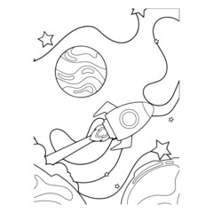 space vector art rocket planet spaceship kids coloring and activity book