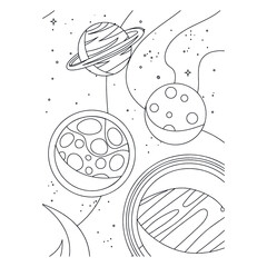 space vector art rocket planet spaceship kids coloring and activity book