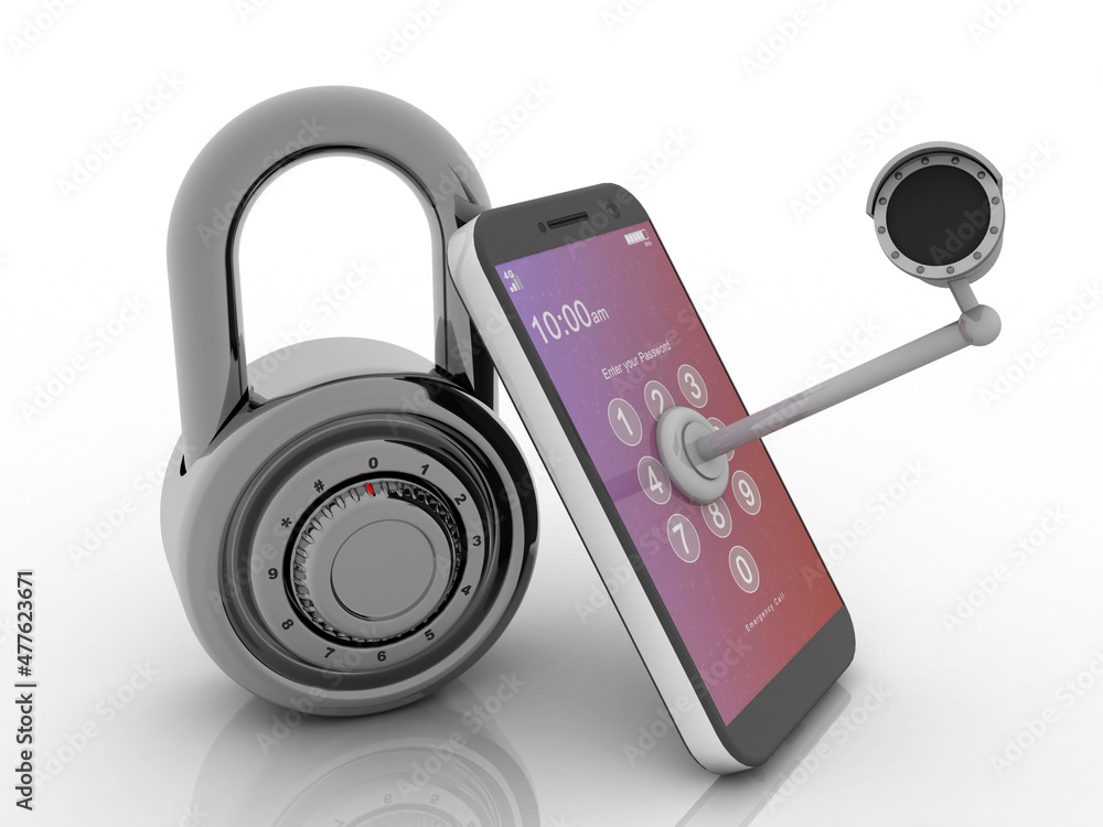 Poster 3d rendering surveillance cctv security camera with mobile network
