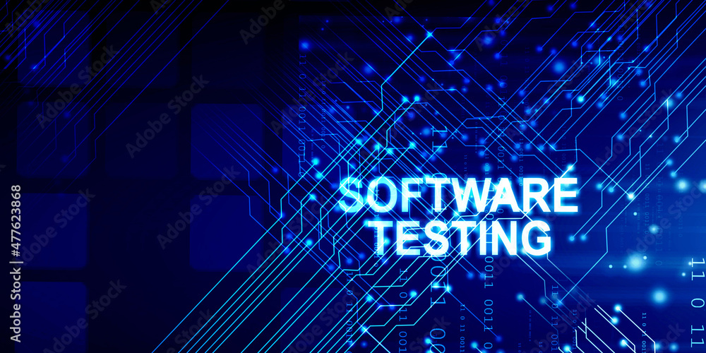 Poster 2d illustration inscription software testing on the virtual display