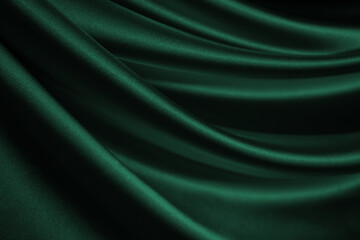 Dark green silk satin velvet. Nice soft folds. Shiny fabric. Wavy lines. Elegant background for...