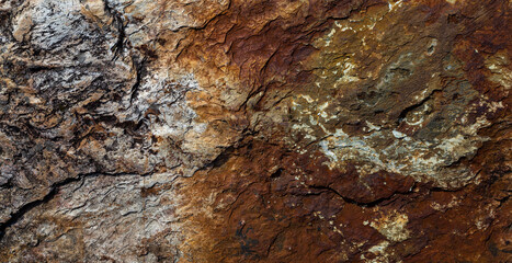 Old rusty granite rock with lots of cracks, grungy background.