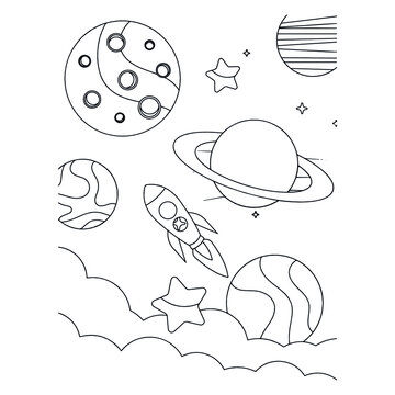 space vector art rocket planet spaceship kids coloring and activity book