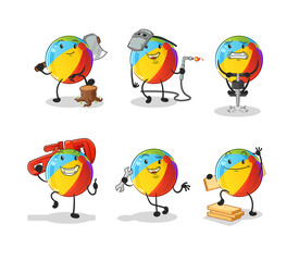 Obraz premium beach ball worker set character. cartoon mascot vector